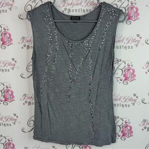 Jewels & gems tank top rhinestone gem 💎 Elegant Gray Embellished Tank Top